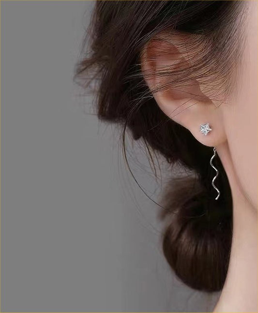 Silver Star Wave Tassel Thread Earrings