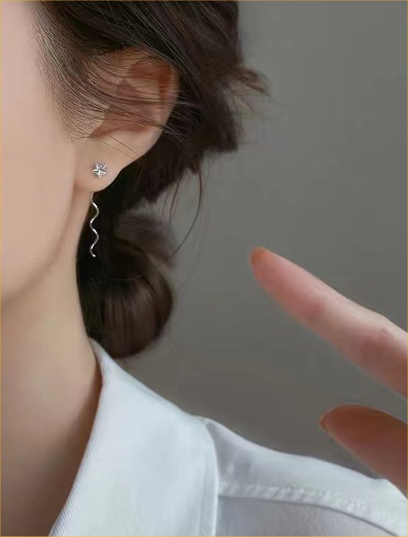 Silver Star Wave Tassel Thread Earrings