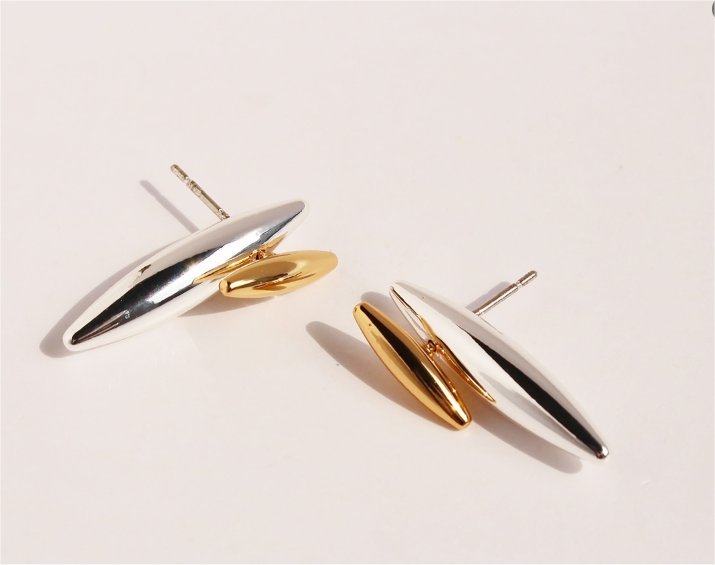 Gold & Silver Contrast Spindle Stud Earrings