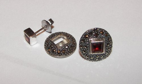 Marcasite & Garnet Silver Earrings