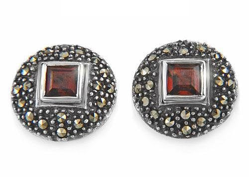 Marcasite & Garnet Silver Earrings