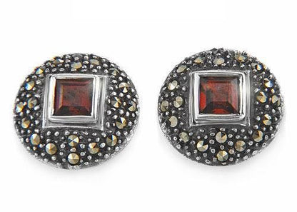Marcasite & Garnet Silver Earrings