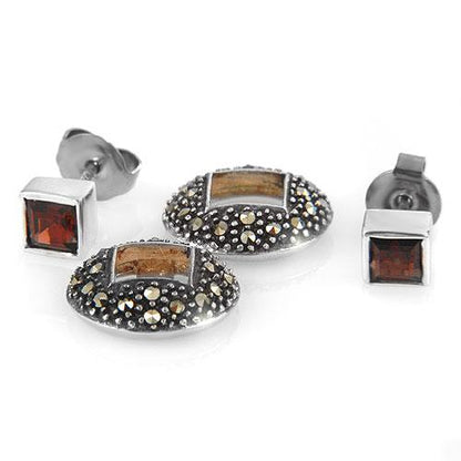 Marcasite & Garnet Silver Earrings