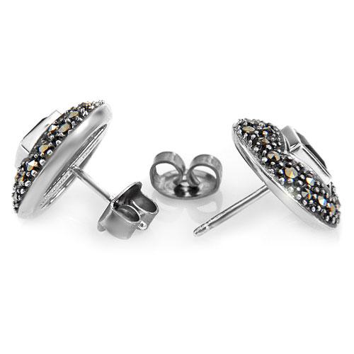 Marcasite & Garnet Silver Earrings