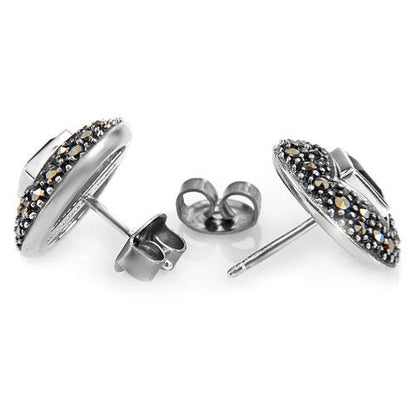 Marcasite & Garnet Silver Earrings