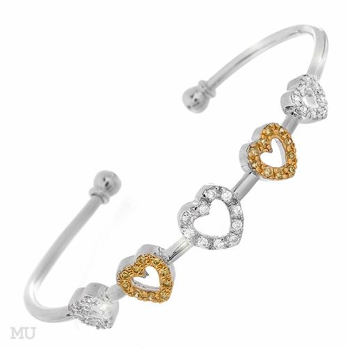 Silver CZ Stone Set Heart Bangle