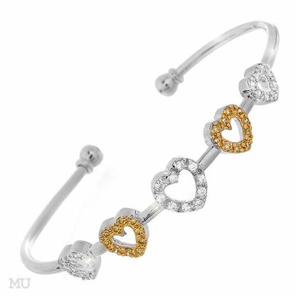 Silver CZ Stone Set Heart Bangle