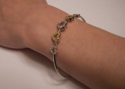 Silver CZ Stone Set Heart Bangle