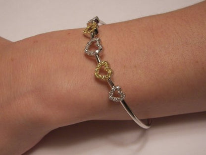 Silver CZ Stone Set Heart Bangle