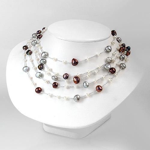 Brown & Silver Pearl & White Gold Necklace