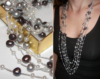 Brown & Silver Pearl & White Gold Necklace