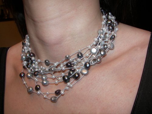 Brown & Silver Pearl & White Gold Necklace