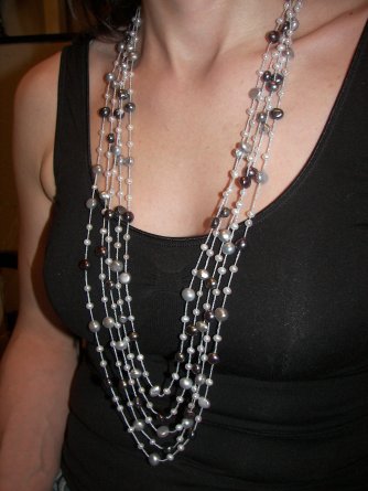 Brown & Silver Pearl & White Gold Necklace