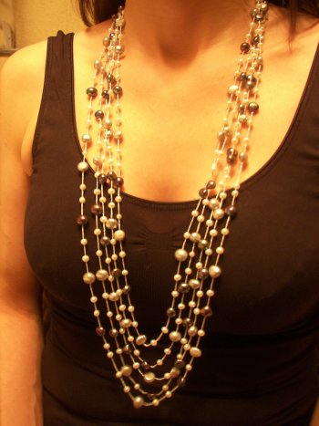Brown & Silver Pearl & White Gold Necklace