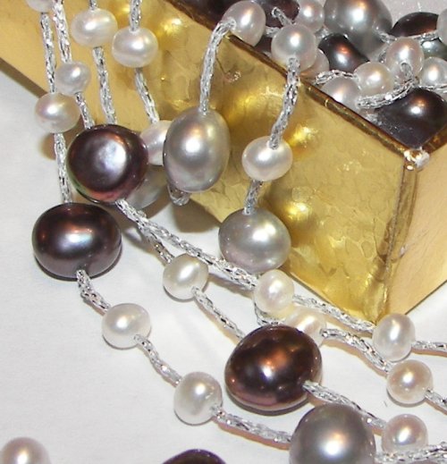 Brown & Silver Pearl & White Gold Necklace