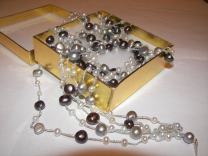 Brown & Silver Pearl & White Gold Necklace
