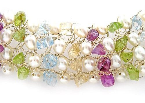 Stone Studded Pearl Silver Wire Bound Necklace