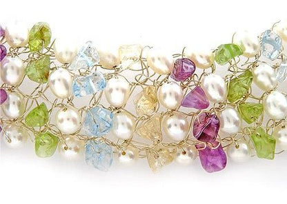 Stone Studded Pearl Silver Wire Bound Necklace