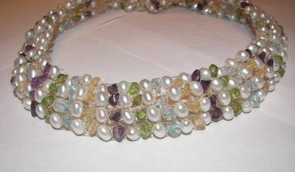 Stone Studded Pearl Silver Wire Bound Necklace
