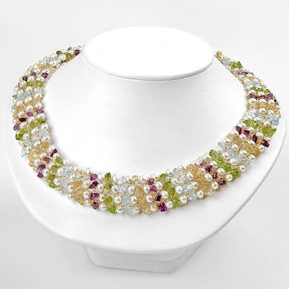Stone Studded Pearl Silver Wire Bound Necklace