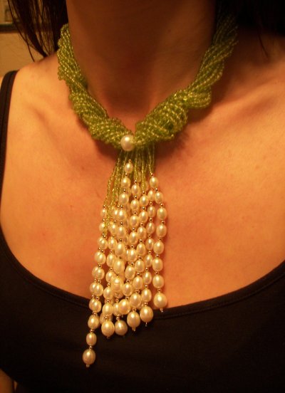 Peridot & Pearl Gold Wraparound Necklace