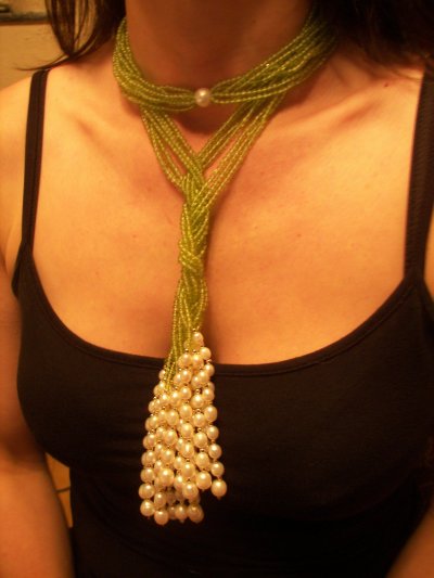 Peridot & Pearl Gold Wraparound Necklace