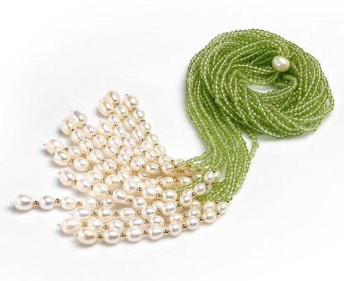 Peridot & Pearl Gold Wraparound Necklace