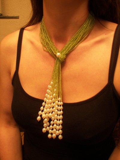 Peridot & Pearl Gold Wraparound Necklace