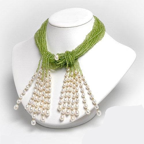Peridot & Pearl Gold Wraparound Necklace