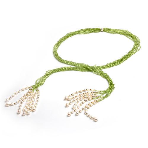 Peridot & Pearl Gold Wraparound Necklace