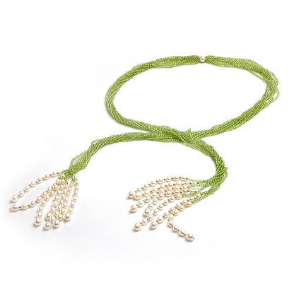 Peridot & Pearl Gold Wraparound Necklace